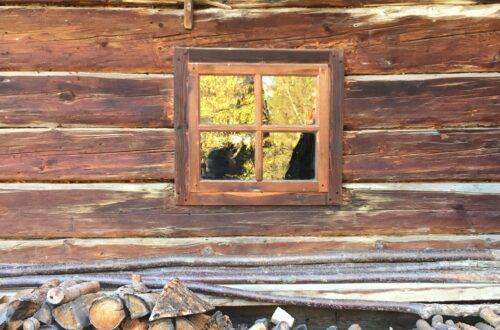 Holz an Holzhütte